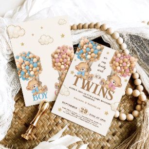 Bear Balloons Bearly Wait Twins Baby Dusche Einladung