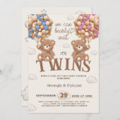 Bear Balloons Bearly Wait Twins Baby Dusche Einladung (Vorne/Hinten)
