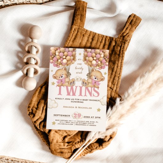 Bear Balloons Bearly Wait Zwei Baby Girl Dusche Einladung