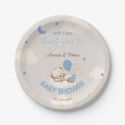 Bear Balloons Blue Baby Dusche Pappteller (Vorderseite)