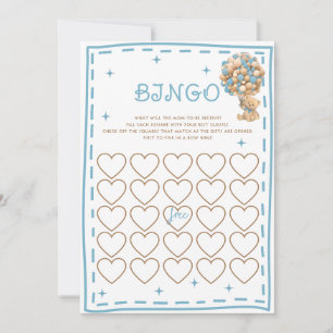 Bear Balloons Blue Modern Bingo Game Card Einladung