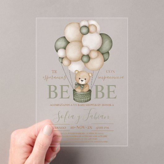 Bear Balloons Boy Baby Dusche Akryllische Einladun Acryleinladungen (Insitu (Handheld))