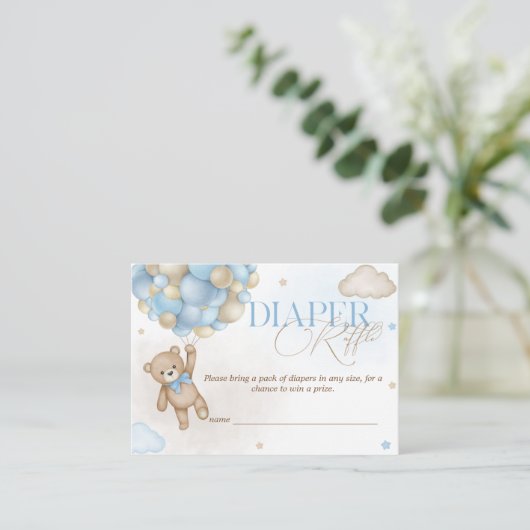 Bear Balloons Boy Baby Dusche Windelwanne Raffel Begleitkarte (Stehend Vorderseite)