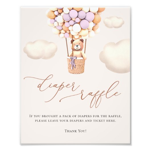 Bear Balloons Diaper Raffelzeichen Fotodruck (Vorne)