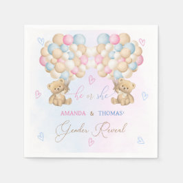 Bear Balloons Gender Reveal Pink & Blue Serviette