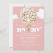 Bear Balloons Girl Bearly Wait Baby Dusche Einladung (Vorderseite)