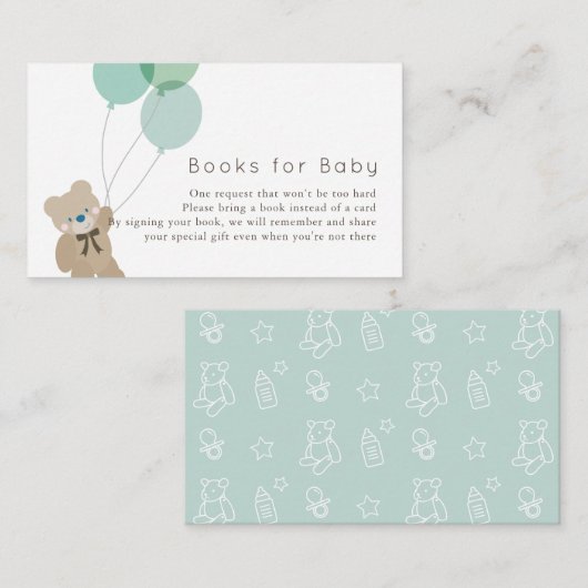 Bear & Balloons Mint Baby Dusche Buchungsanfrage Begleitkarte (Vorne/Hinten)