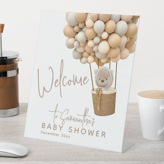 Bear Balloons Moderne geschlechtsneutrale Babydusc Sockelschild (In Situ)