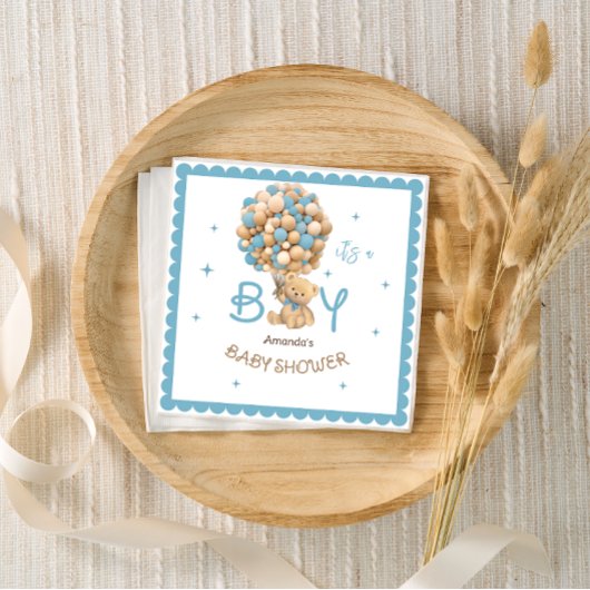 Bear Balloons Moderne Niedlich Blue Baby Boy Dusch Serviette