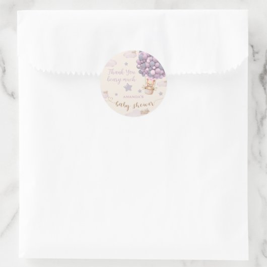 Bear Balloons Niedlich Pink Baby Shower Classic Runder Aufkleber (Tasche)