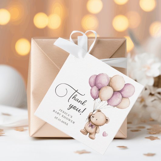 Bear Balloons Pastel Lila Baby Dusche Vielen Dank Geschenkanhänger