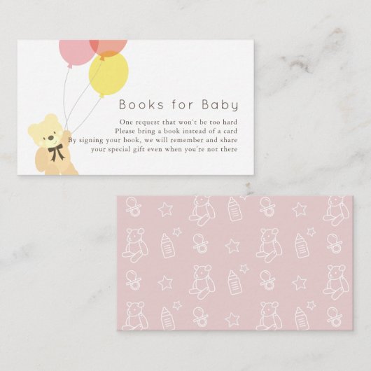 Bear & Balloons Pink Baby Dusche Buchungsanfrage Begleitkarte (Vorne/Hinten)
