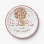 Bear Balloons Pink Boho Baby Girl Dusche Pappteller (Vorderseite)