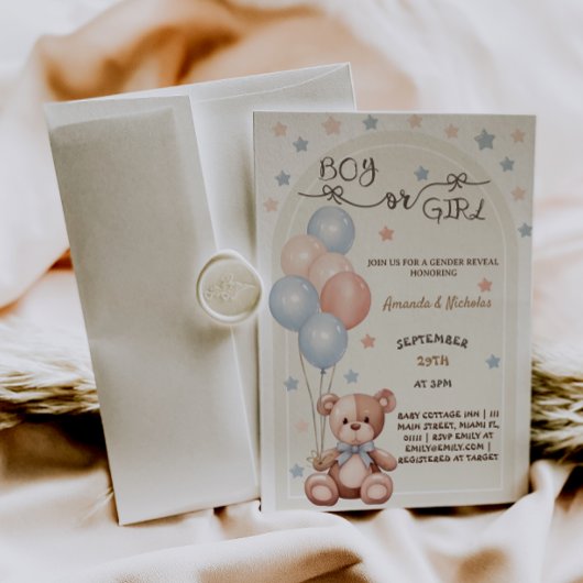 Bear Balloons Vintage Geschlechtsoffenbarung Einladung