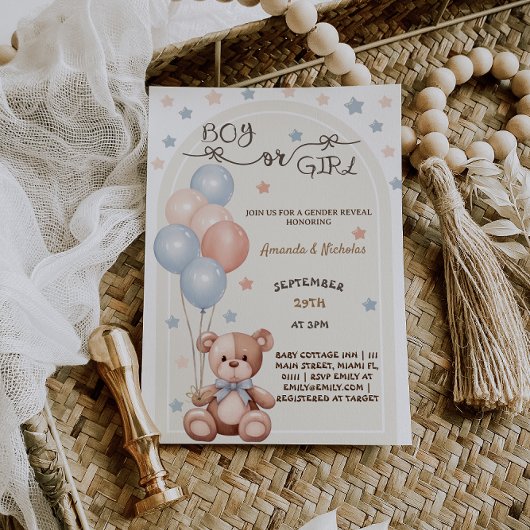 Bear Balloons Vintage Geschlechtsoffenbarung Einladung