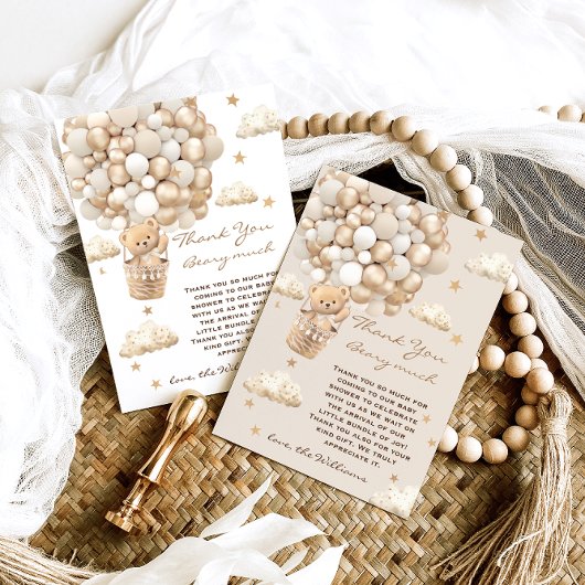 Bear Balloons warten Gold Baby Dusche Dankeskarte