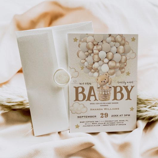 Bear Balloons warten Niedlich Boho Baby Dusche ab Einladung