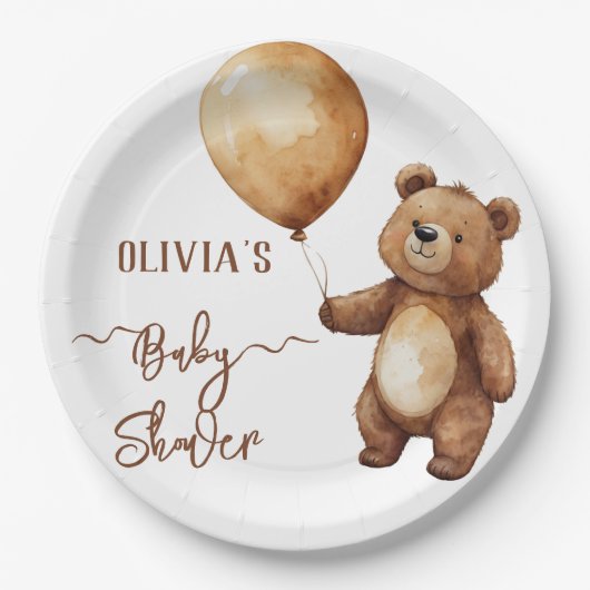 Bear Balloons Wolken warten Baby-Dusche frühzeitig Pappteller (Vorderseite)