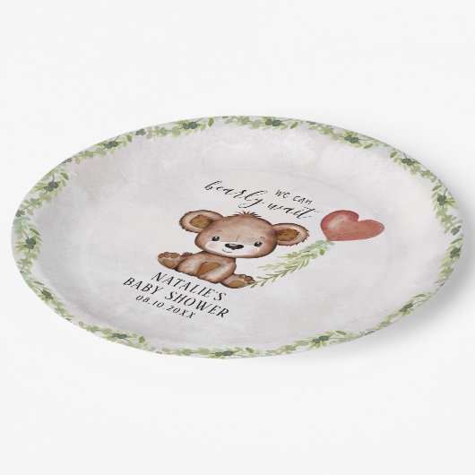 Bear Bear Baby Dusche für Wasserfarben abwarten Pappteller (Schrägansicht)