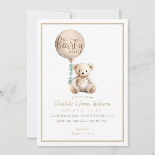 Bear Bear Baby Shower Einladung Barly Wait Brown T (Vorderseite)