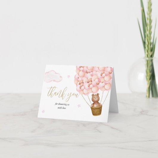 Bear Bear Pink Girl Baby Shower Gedicht Dankeskarte (Vorderseite)