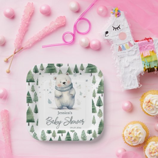 Bear Bear Winter Baby Showdusche abwarten Pappteller (Party)