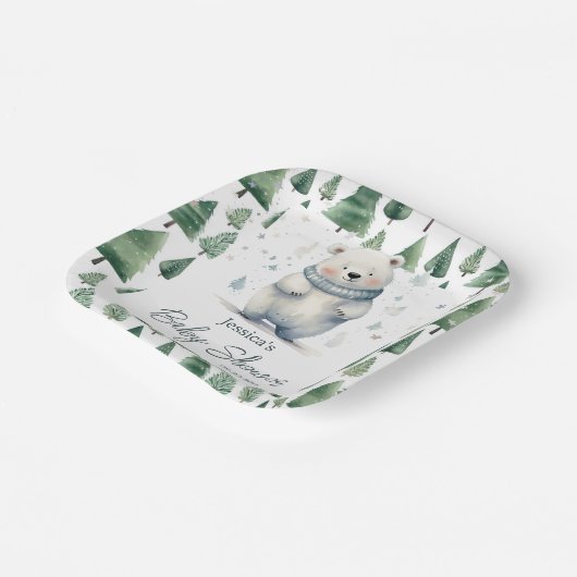 Bear Bear Winter Baby Showdusche abwarten Pappteller (Gewinkelt)