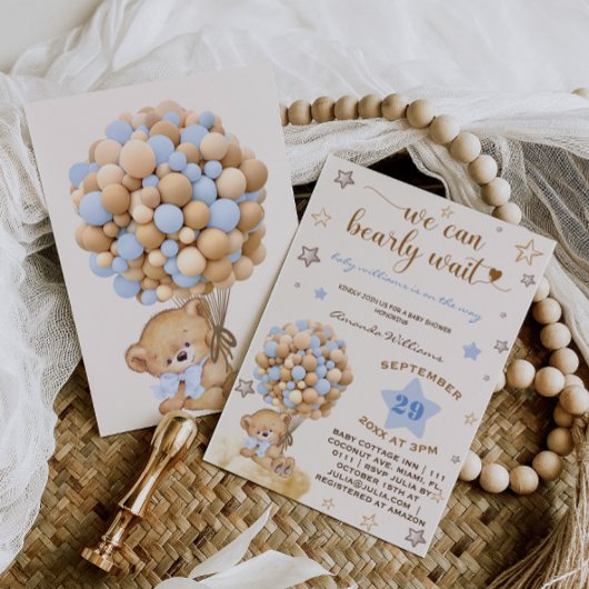 Bear Bearly Wait Light Blue Baby Dusche Einladung