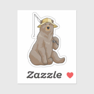 Bear beim Angeln mit Angelrute Aufkleber