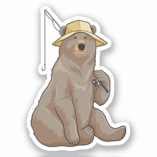 Bear beim Angeln mit Angelrute Aufkleber (Vorderseite)