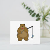 Bear beim Angeln mit Angelrute & Fisch Postkarte (Stehend Vorderseite)