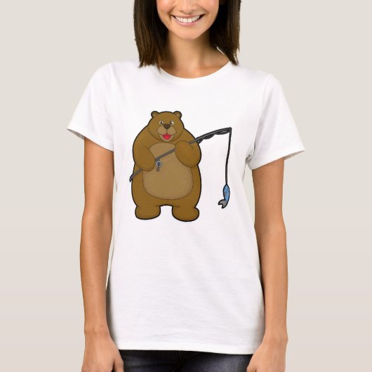 Bear beim Angeln mit Angelrute & Fisch T-Shirt (Vorderseite)