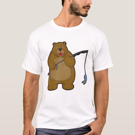 Bear beim Angeln mit Angelrute & Fisch T-Shirt (Vorderseite)