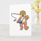 Bear beim Angeln mit Angelrute Karte (Gelbe Blume)