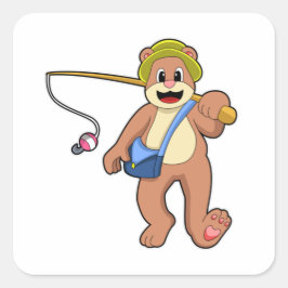 Bear beim Angeln mit Angelrute Quadratischer Aufkleber