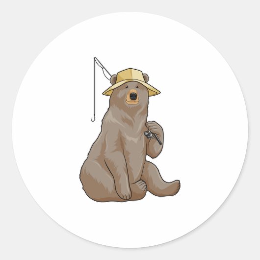 Bear beim Angeln mit Angelrute Runder Aufkleber (Vorderseite)