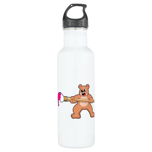 Bear beim Malen mit Pinsel und Farbe Edelstahlflasche (Vorderseite)