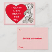 Bear Big Red Heart Pink Edge Valentine Kinderkarte Mitteilungskarte (Vorne/Hinten)
