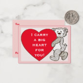 Bear Big Red Heart Pink Edge Valentine Kinderkarte Mitteilungskarte (Vorderseite/Rückseite Beispiel)