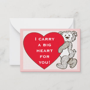 Bear Big Red Heart Pink Edge Valentine Kinderkarte Mitteilungskarte
