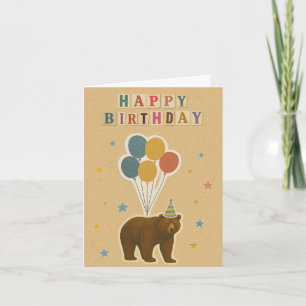 Bear Birthday Card - Forest Animal with Balloons Karte