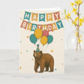 Bear Birthday Card - Niedlicher Party Bär mit Ball Karte (Gelbe Blume)
