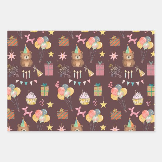 Bear Birthday Geschenkpapier Set (Vorderseite 3)