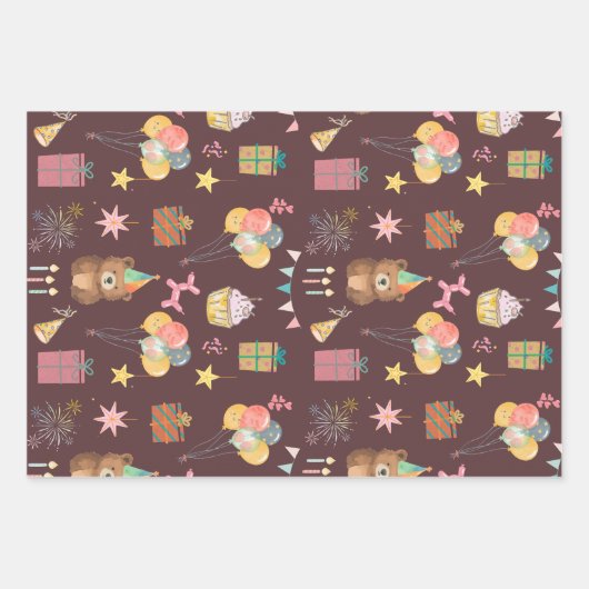 Bear Birthday Geschenkpapier Set (Vorderseite)