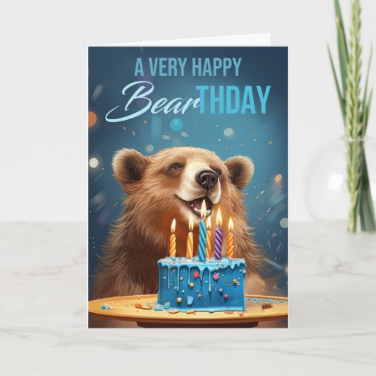 Bear Birthday Mit Kuchen und Kerzen spielen auf Wo Dankeskarte (Vorderseite)