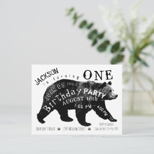 Bear Birthday Party Einladungen (Stehend Vorderseite)