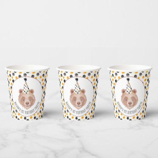 Bear Birthday Party Paper Cups - Aquarellteddy Pappbecher (Multi)