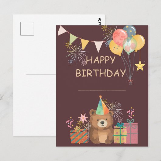 Bear Birthday Postkarte (Vorne/Hinten)