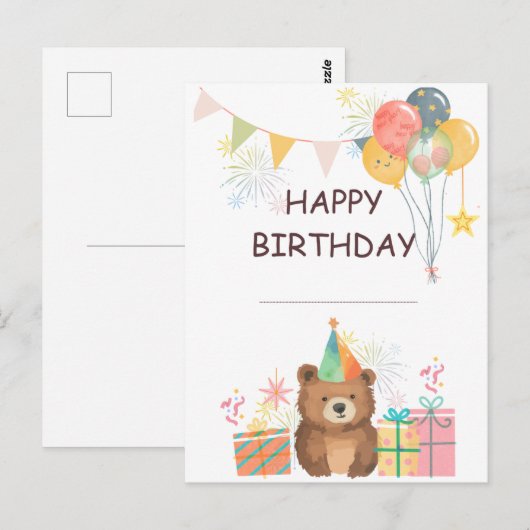 Bear Birthday Postkarte (Vorne/Hinten)