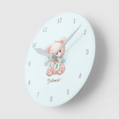 Bear Blue Baby Monogram Add Name Wall Clock Runde Wanduhr (Winkel)